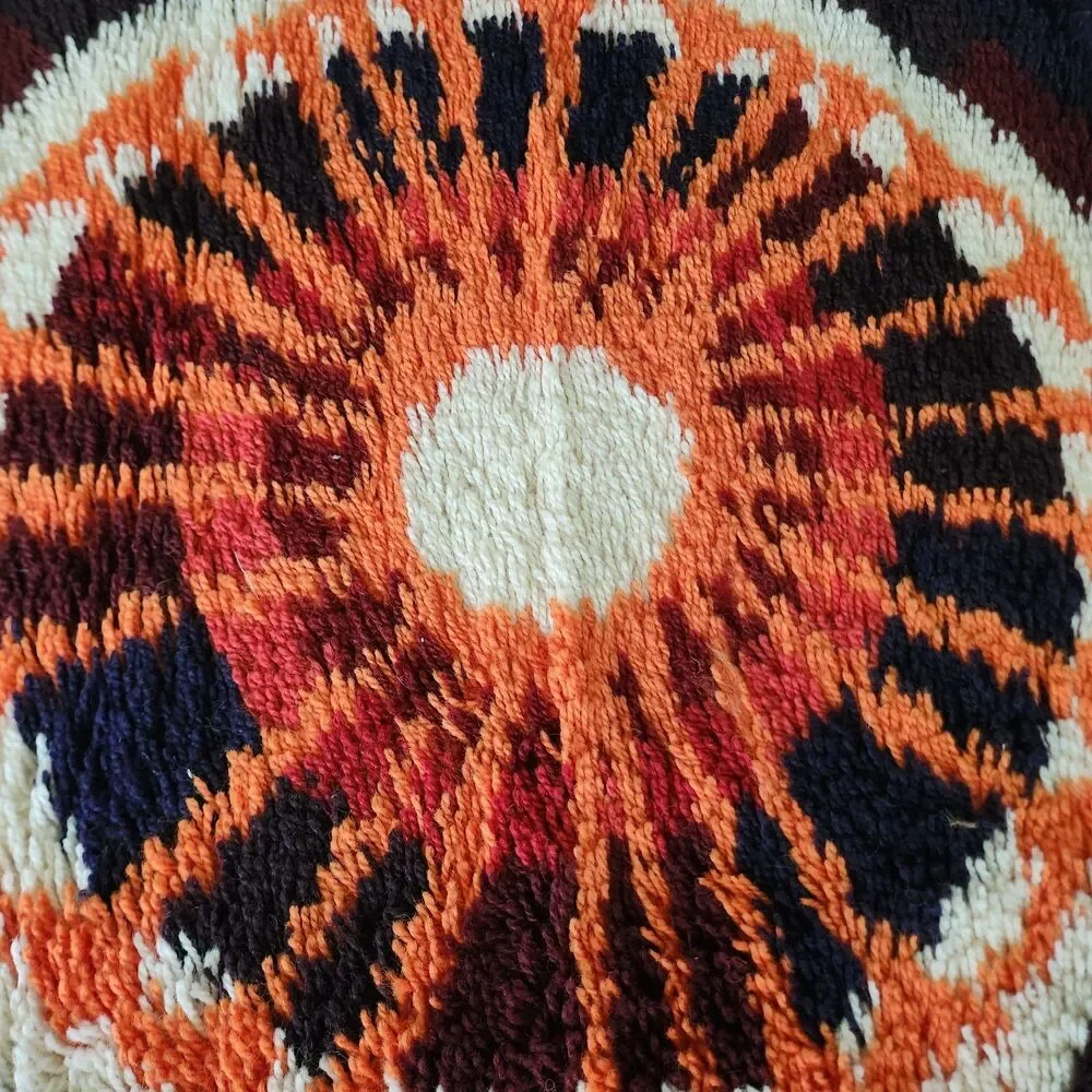 Vintage 1960s DAN RYA Danish Wool Shag Rug Wall Hanging MCM 27x27